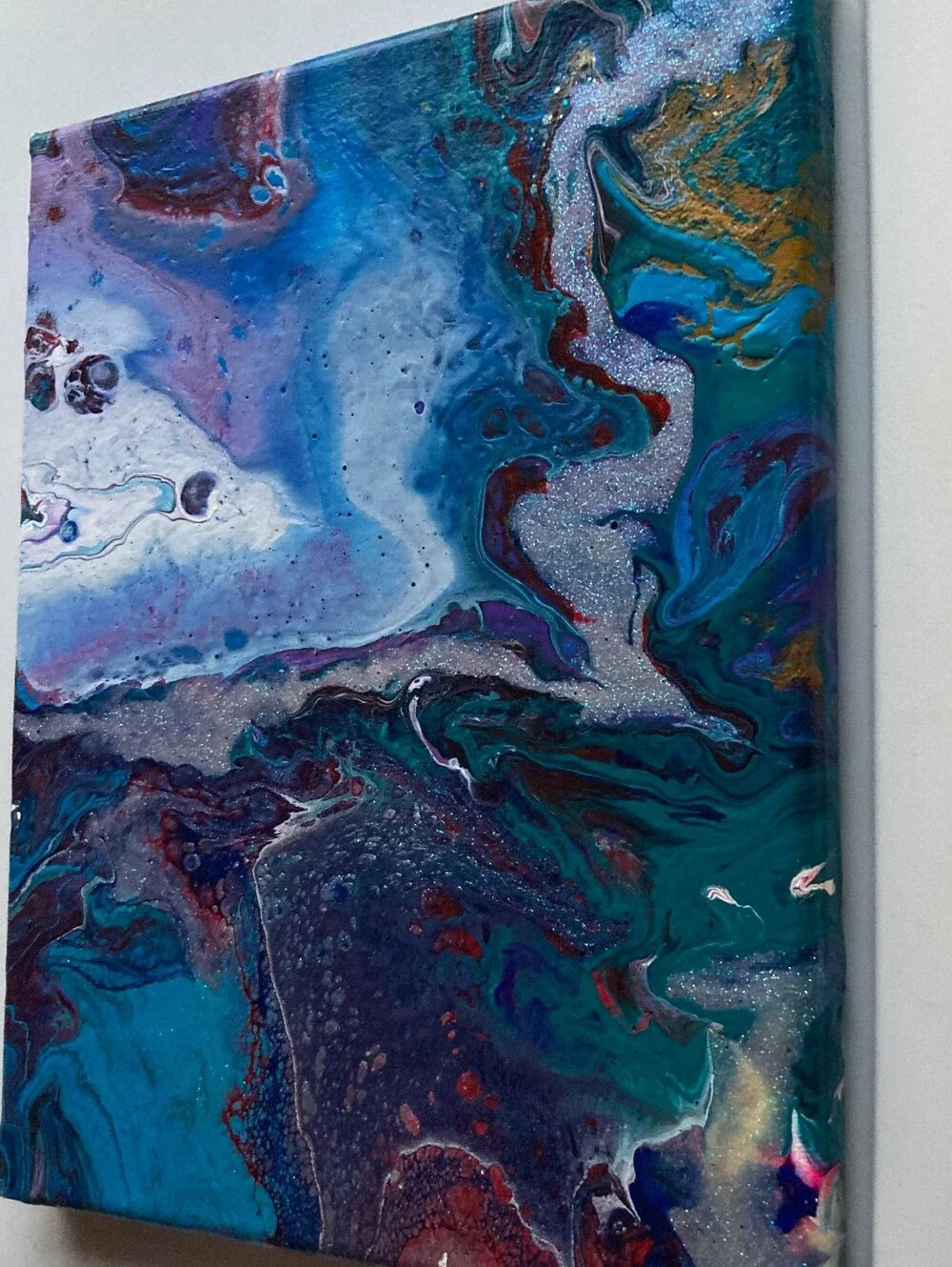 Abstract Fluid Pour Painting Blue Purple Acrylic 8
